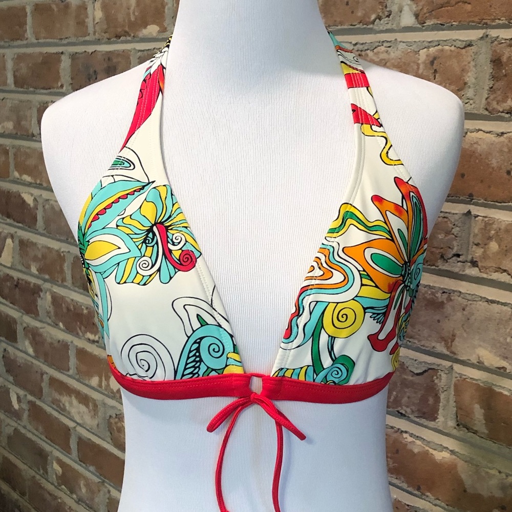 Body Glove Red Floral Halter Bikini Top